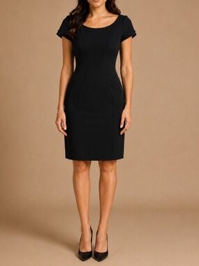Tahari Talisa Black Sculpted Seamed Sheath Work Cocktail Dress Size 2